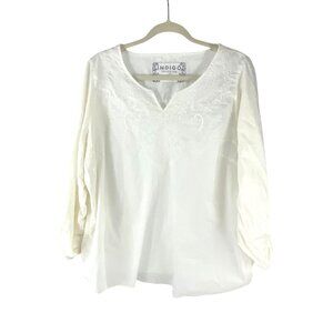 M&S Indigo Collection Embroidered Blouse Size16 Off White Lightweight Cotton Ble
